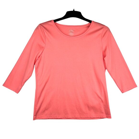 L.L. Bean Womens Pima Cotton Shaped Tee 3/4 Sleeve Sunit Coral Large Petite - Picture 2 of 12